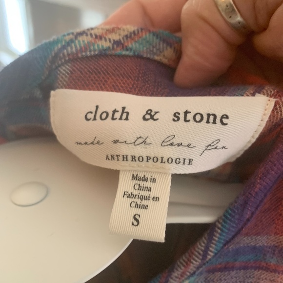 Cloth‎ and stone for Anthropologie cropped flannel bottom fringe top. Worn once - Picture 1 of 4